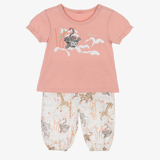 KENZO KIDS-Baby Girls Pink Cotton Trouser Set | Childrensalon Outlet