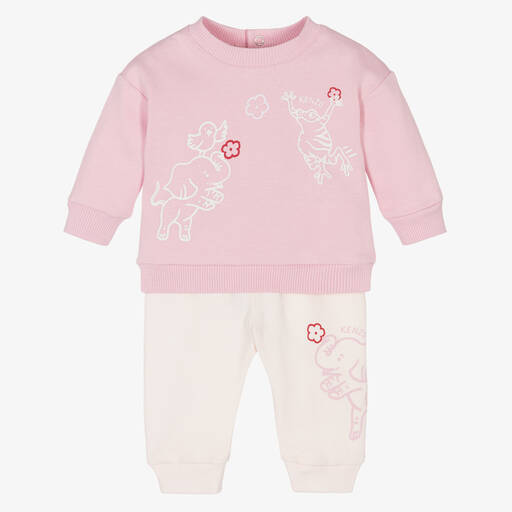 KENZO KIDS-Baby Girls Pink Cotton Trouser Set  | Childrensalon Outlet