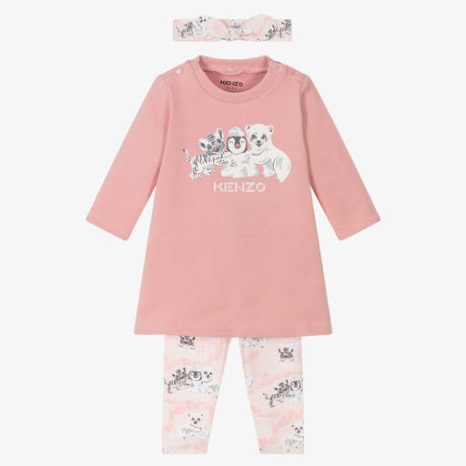 KENZO KIDS-طقم فستان قطن لون زهري للمولودات | Childrensalon Outlet