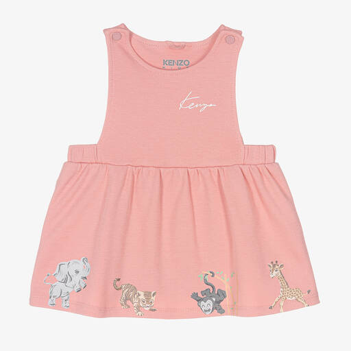 KENZO KIDS-Baby Girls Pink Logo Pinafore Dress | Childrensalon Outlet