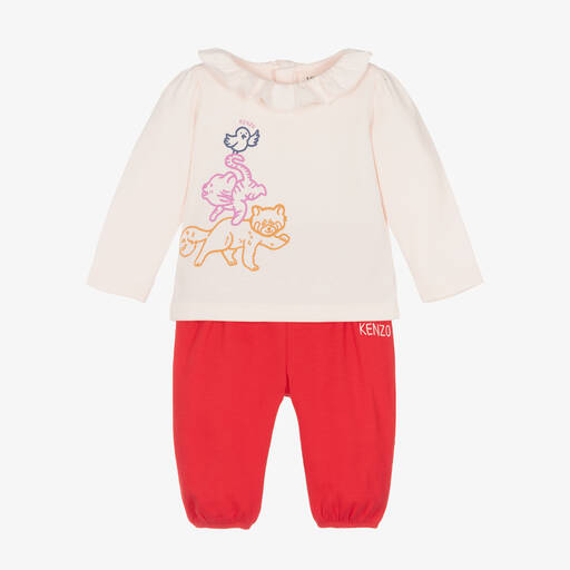KENZO KIDS-Baby Girls Pink & Red Cotton Trouser Set | Childrensalon Outlet