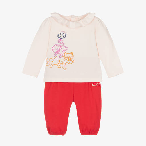 KENZO KIDS-Розовый топ и красные штанишки из хлопка | Childrensalon Outlet