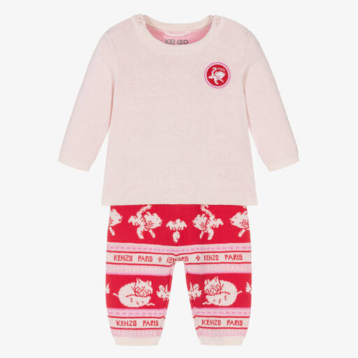 KENZO KIDS-Розовый трикотажный топ и красные штанишки | Childrensalon Outlet