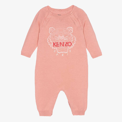 KENZO KIDS-أوفرول رومبر قطن محبوك لون زهري للمولودات | Childrensalon Outlet