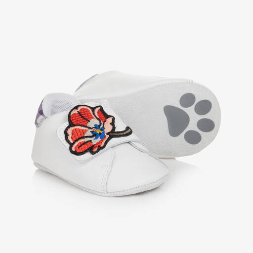 KENZO KIDS-Baby Girls White Leather Pre-Walker Shoes | Childrensalon Outlet