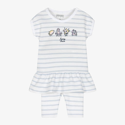 KENZO KIDS-Baby Girls White Striped Cotton Dress Set | Childrensalon Outlet
