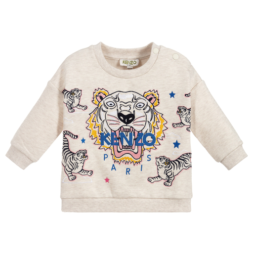 KENZO KIDS-Beiges Baumwoll-Sweatshirt mit Tiger-Print | Childrensalon Outlet