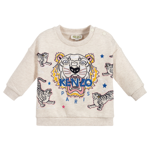 KENZO KIDS-Sweat-shirt beige en coton avec tigre | Childrensalon Outlet