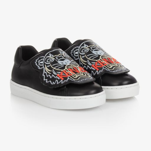 KENZO KIDS-Black Leather Tiger Trainers | Childrensalon Outlet