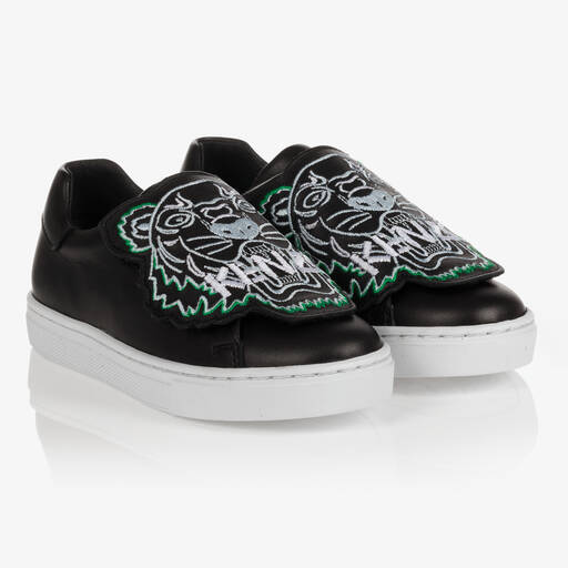 KENZO KIDS-Black Leather Tiger Trainers | Childrensalon Outlet