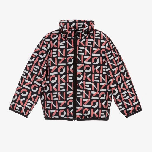 KENZO KIDS-جاكيت مبطن بريش لون أسود وزهري للبنات | Childrensalon Outlet