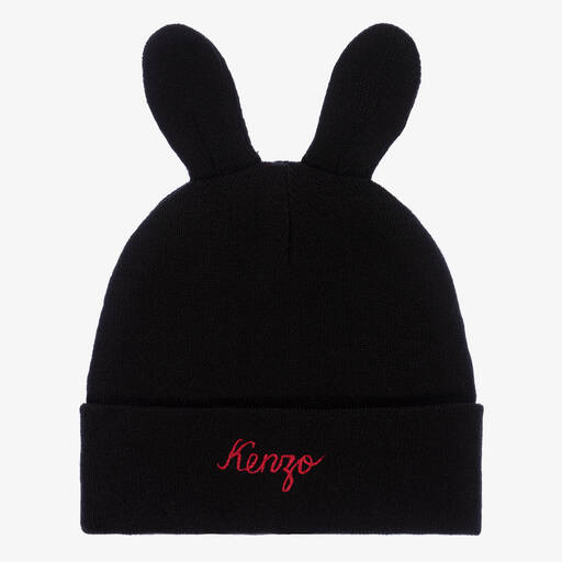 KENZO KIDS-Black Rabbit Ear Beanie Hat | Childrensalon Outlet