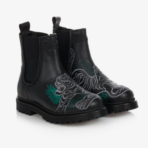KENZO KIDS-Black Tiger Leather Boots | Childrensalon Outlet