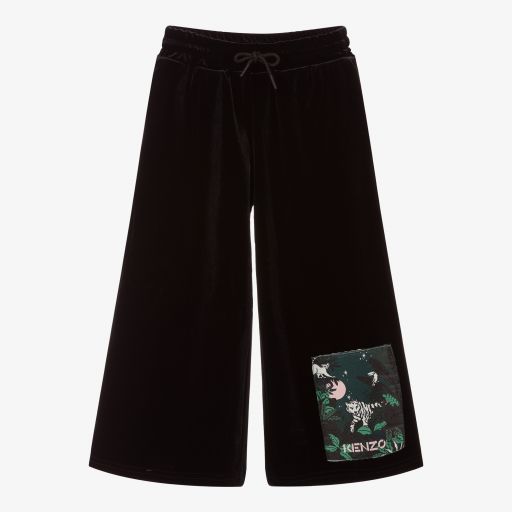 KENZO KIDS-Черные бархатные брюки с принтом Jungle | Childrensalon Outlet