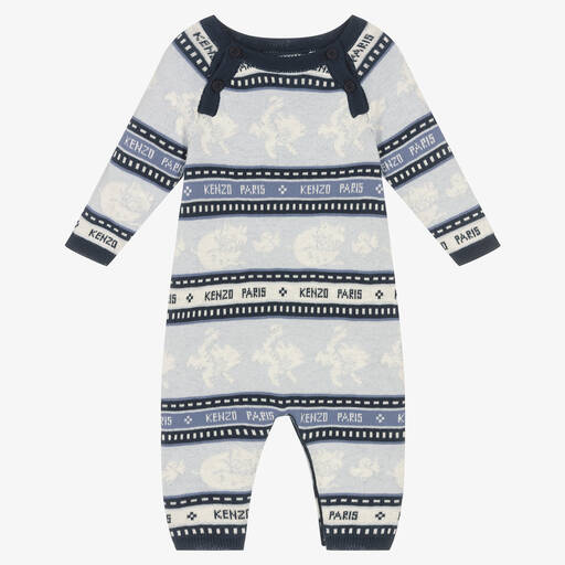 KENZO KIDS-Blue Boys Jacquard Knitted Romper | Childrensalon Outlet