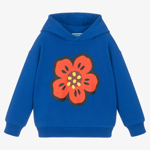 KENZO KIDS-Blue Cotton Boke Flower Hoodie | Childrensalon Outlet