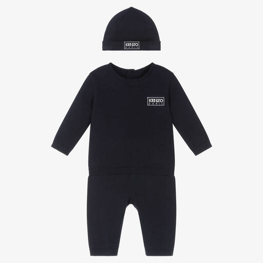 KENZO KIDS-Blue Cotton & Cashmere Baby Trouser Set | Childrensalon Outlet