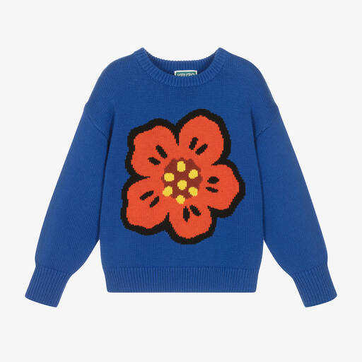 KENZO KIDS-بلوفر بطبعة بوك فلاور مزيج قطن محبوك لون أزرق | Childrensalon Outlet