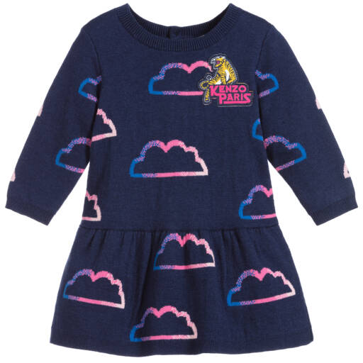 KENZO KIDS-Blue Cotton Knitted Dress | Childrensalon Outlet