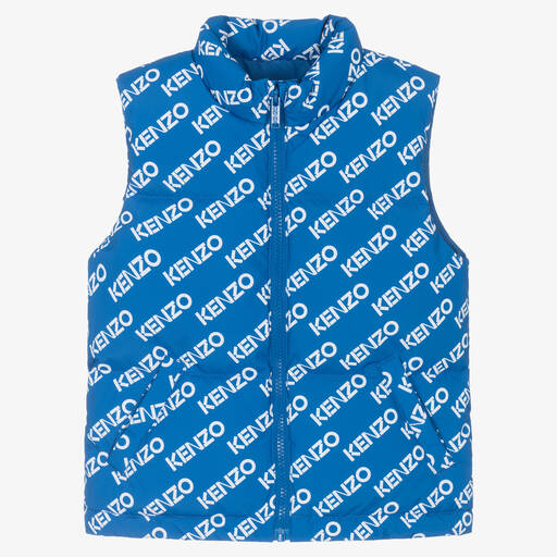 KENZO KIDS-Blue Down Padded Logo Gilet | Childrensalon Outlet