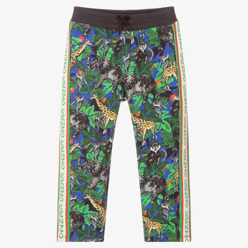 KENZO KIDS-Сине-зеленые джоггеры с принтом Jungle | Childrensalon Outlet