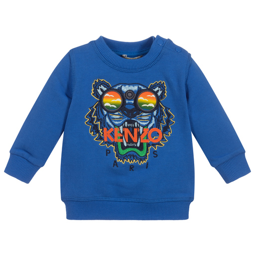 KENZO KIDS-Sweat-shirt bleu en coton imprimé tigre | Childrensalon Outlet