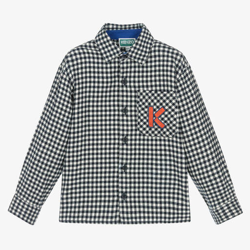 KENZO KIDS-قميص قطن فلانيل كاروهات لون كحلي وأبيض | Childrensalon Outlet