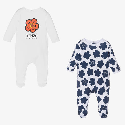 KENZO KIDS-بِدلة أوفرول بطبعة بوك فلاور قطن أبيض (عدد 2) | Childrensalon Outlet