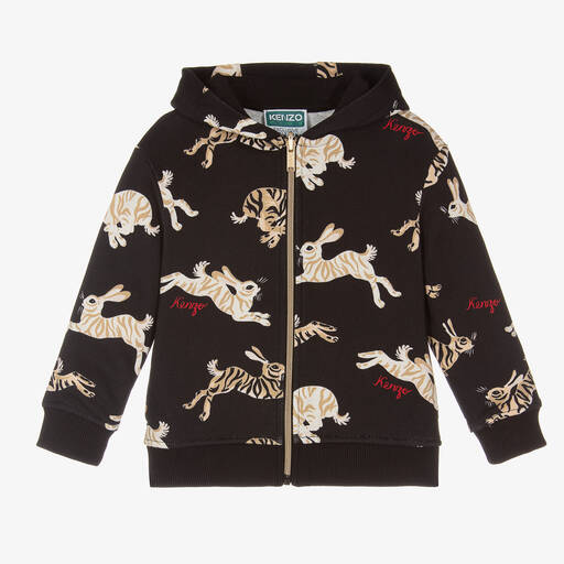 KENZO KIDS-Черный хлопковый топ на молнии с кроликами | Childrensalon Outlet