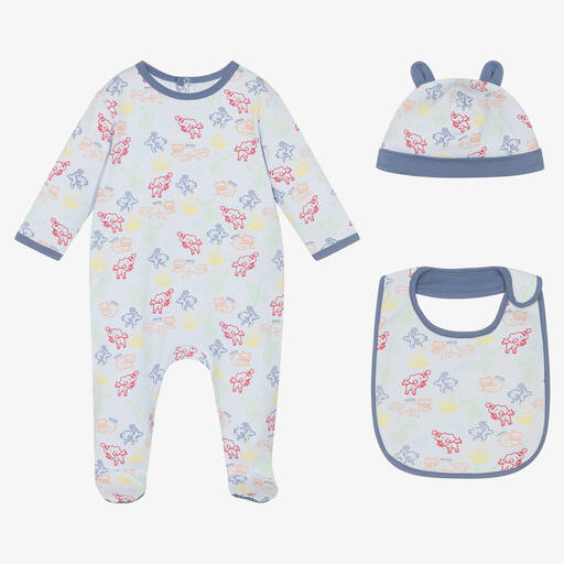 KENZO KIDS-Boys Blue Cotton Animal Babysuit Set | Childrensalon Outlet