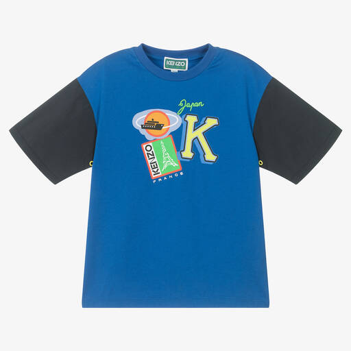 KENZO KIDS-تيشيرت قطن جيرسي لون أزرق داكن للأولاد | Childrensalon Outlet