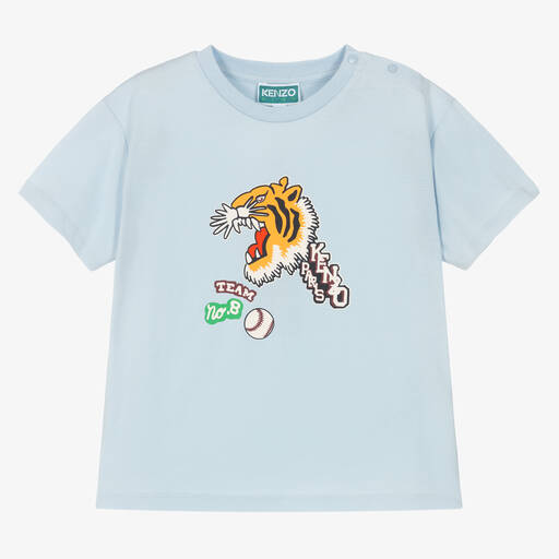 KENZO KIDS-Голубая хлопковая футболка с тигром | Childrensalon Outlet