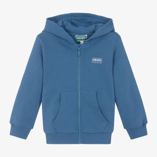 KENZO KIDS-توب هودي بسحاب قطن عضوي لون أزرق | Childrensalon Outlet