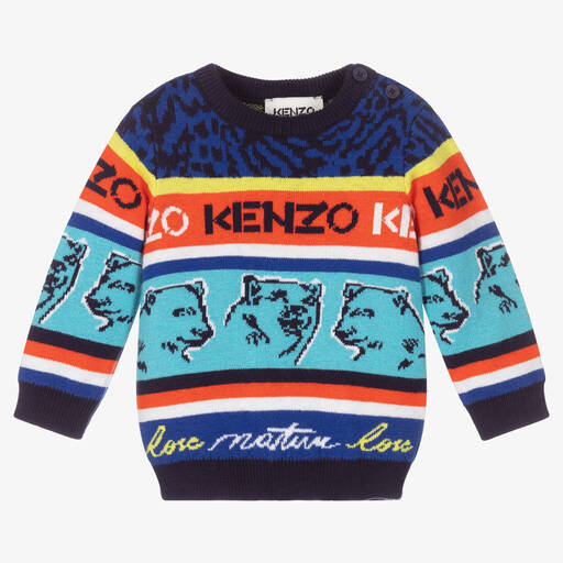 KENZO KIDS-كنزة أطفال ولادي مزيج قطن وصوف محبوك لون أزرق | Childrensalon Outlet