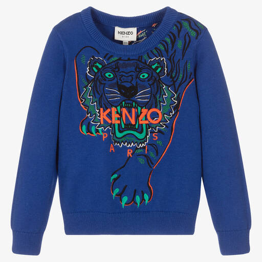 KENZO KIDS-كنزة قطن وكشمير محبوك لون أزرق للأولاد | Childrensalon Outlet