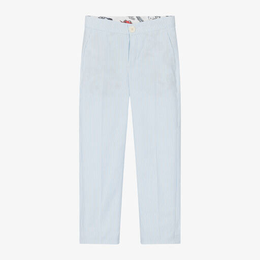 KENZO KIDS-Boys Blue & White Striped Cotton Trousers | Childrensalon Outlet