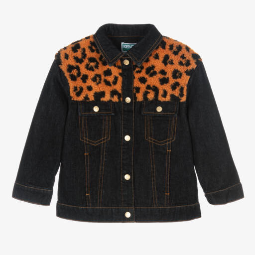 KENZO KIDS-جاكيت دنيم وفليس بطبعة الفهد لون أزرق داكن | Childrensalon Outlet