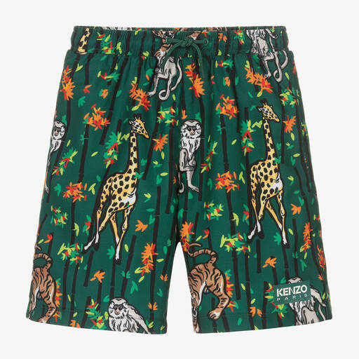 KENZO KIDS-Boys Green Bamboo Print Swim Shorts | Childrensalon Outlet