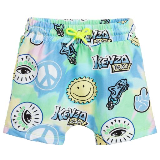 KENZO KIDS-شورت أطفال ولادي قطن لون أخضر وأزرق | Childrensalon Outlet