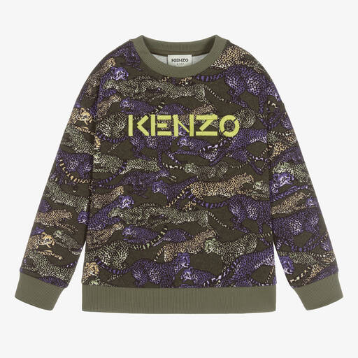 KENZO KIDS-Boys Green Cheetah Sweatshirt | Childrensalon Outlet