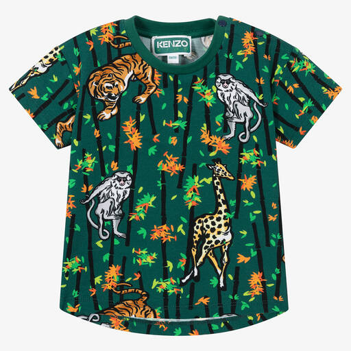 KENZO KIDS-Grünes Teen Baumwollpiqué-T-Shirt | Childrensalon Outlet