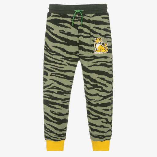 KENZO KIDS-Boys Green Zebra Print Joggers | Childrensalon Outlet