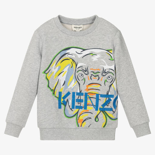 KENZO KIDS-Boys Grey Cotton Elephant Sweatshirt | Childrensalon Outlet