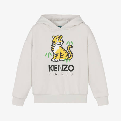 KENZO KIDS-Boys Grey Cotton KOTORA Tiger Hoodie | Childrensalon Outlet