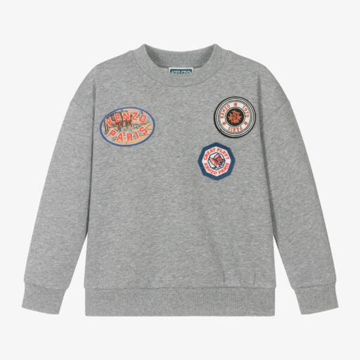 KENZO KIDS-سويتشيرت مزيج قطن لون رمادي مارل للأولاد | Childrensalon Outlet