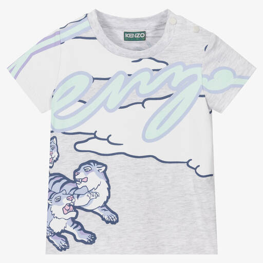 KENZO KIDS-تيشيرت أطفال ولادي قطن لون رمادي مونس | Childrensalon Outlet