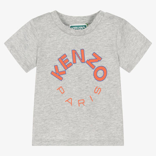 KENZO KIDS-Серая хлопковая футболка для мальчиков | Childrensalon Outlet