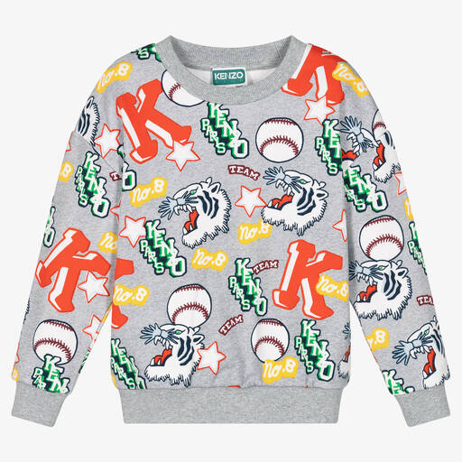 KENZO KIDS-Boys Grey Cotton Varsity Tiger Sweatshirt | Childrensalon Outlet