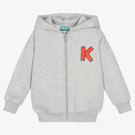 KENZO KIDS-Boys Grey Cotton Zip-Up Hoodie | Childrensalon Outlet