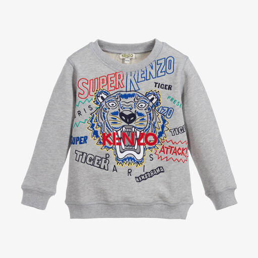 KENZO KIDS-سويتشيرت قطن لون رمادي للأولاد | Childrensalon Outlet